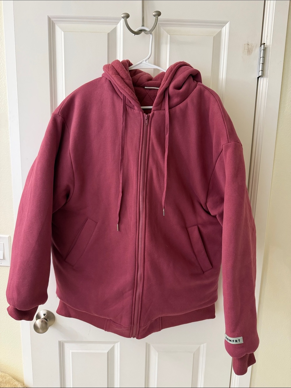 Comfort-Fit Dusty Rose Zip Hoodie Jacket